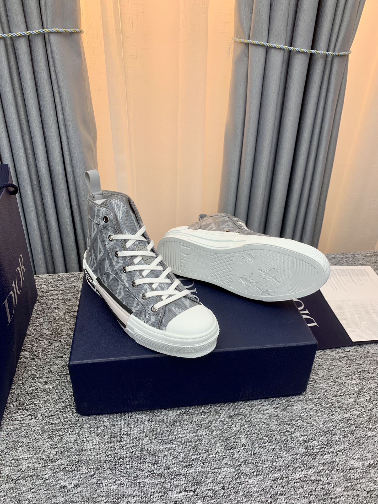 DIOR B32 HIGH TOP SNEAKER GRAY CD DIAMOND CANVAS 3SH118ZPP H868 - Image 7