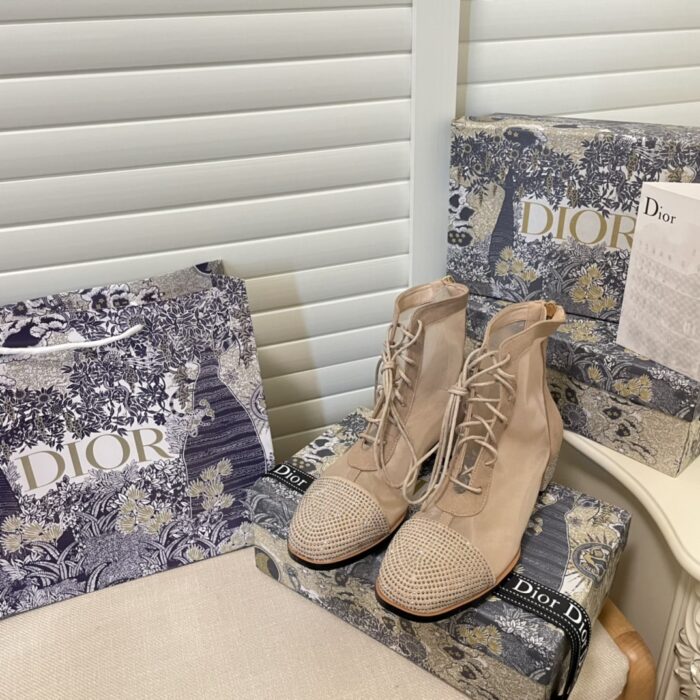 Alternative view of DIOR MESH FABRIC MIDDLE HEEL BOOTS BEIGE