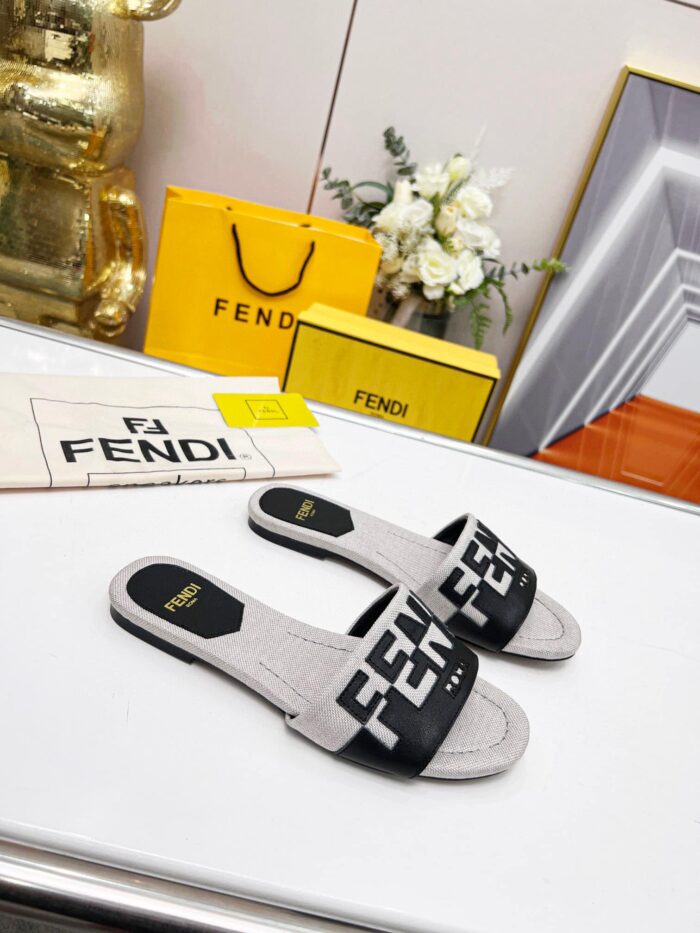 Alternative view of FENDI SIGNATURE CANVAS LEATHER SLIDES BLACK 8R8337AJZUF0WZM