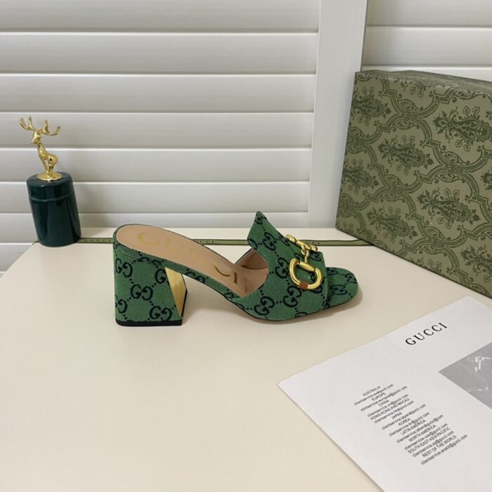 Alternative view of GUCCI WOMEN'S SLIDE MONOGRAM SANDAL WITH HORSEBIT GREEN