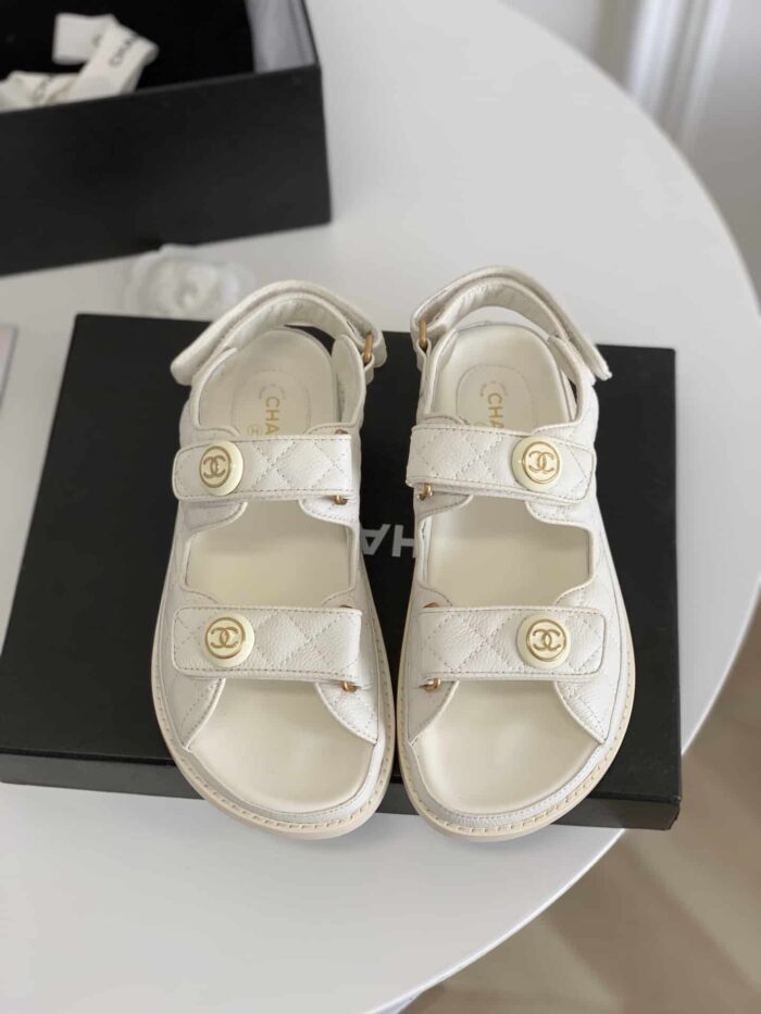 Alternative view of CHANEL CC BUTTON VELCRO WHITE SANDALS GRAINED CALFSKIN LEATHER