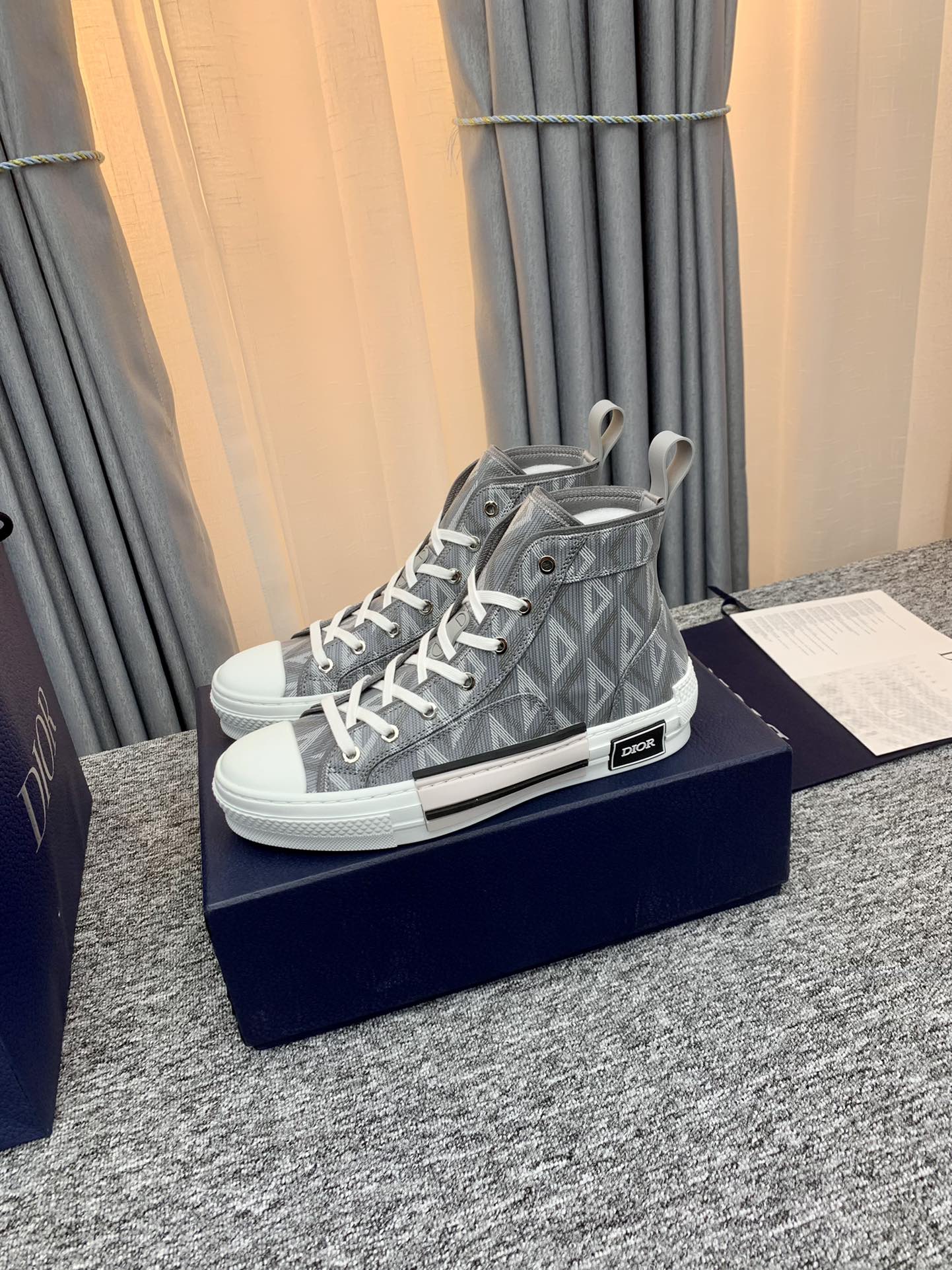 DIOR B32 HIGH TOP SNEAKER GRAY CD DIAMOND CANVAS 3SH118ZPP H868 - Image 9