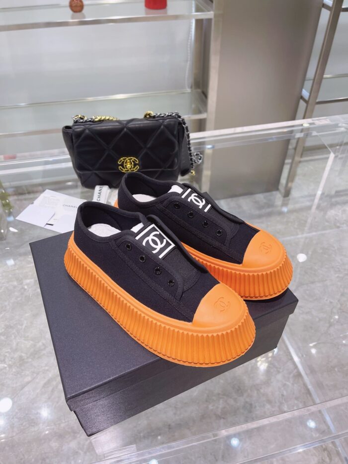 Alternative view of CHANEL CC CAP TOE SNEAKER BLACK AND ORANGE