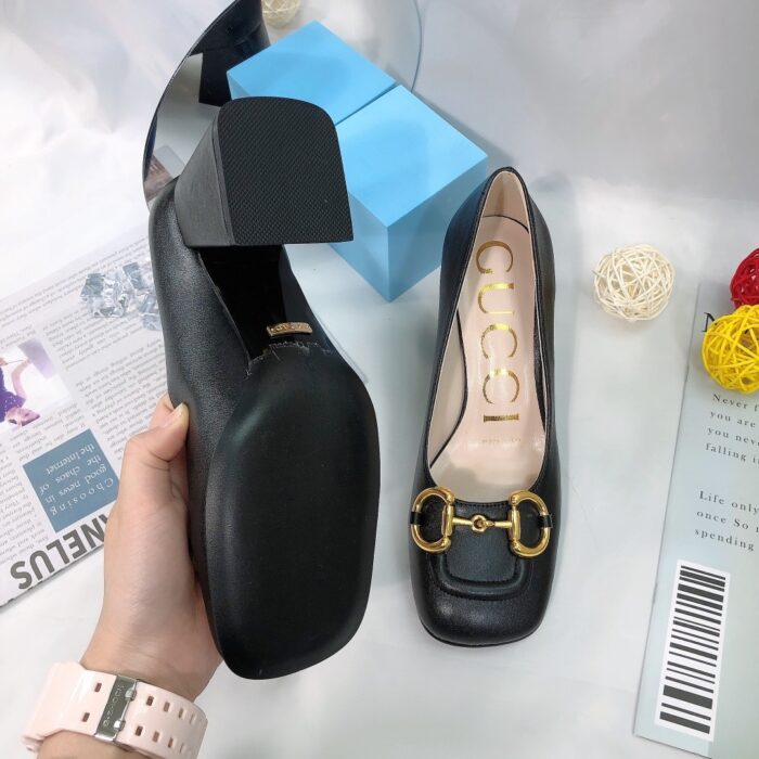 Alternative view of GUCCI WOMEN'S MID HEEL PUMP WITH HORSEBIT BLACK 643886 C9D00 1000