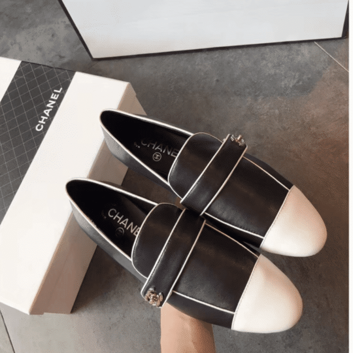 Alternative view of CHANEL LEATHER CC CAP TOE SLIP ON LOAFERS BLACK