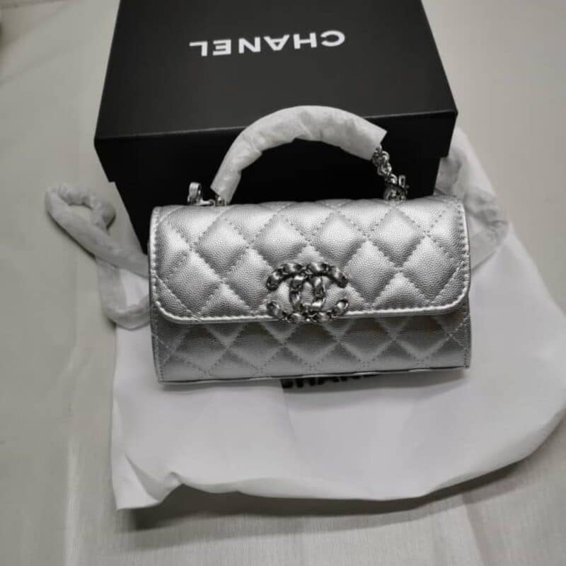 Alternative view of CHANEL 23P CLUTCH WITH CHAIN BAG WITH TOP HANDLE SILVER 18CM