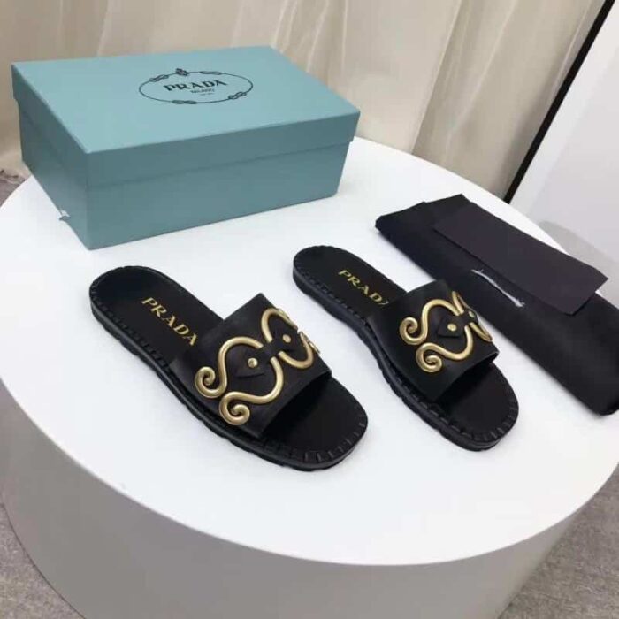 Alternative view of PRADA GOLD METAL SLIPPERS BLACK