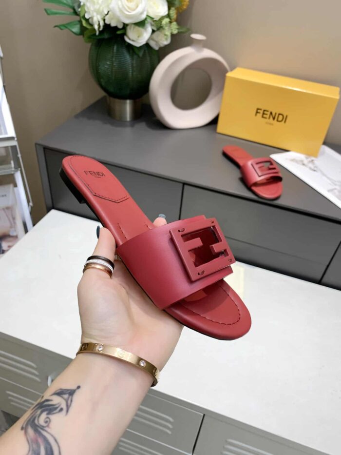 Alternative view of FENDI SIGNATURE LEATHER SANDALS SLIDE RED 8R8136-AE7TF0UPA