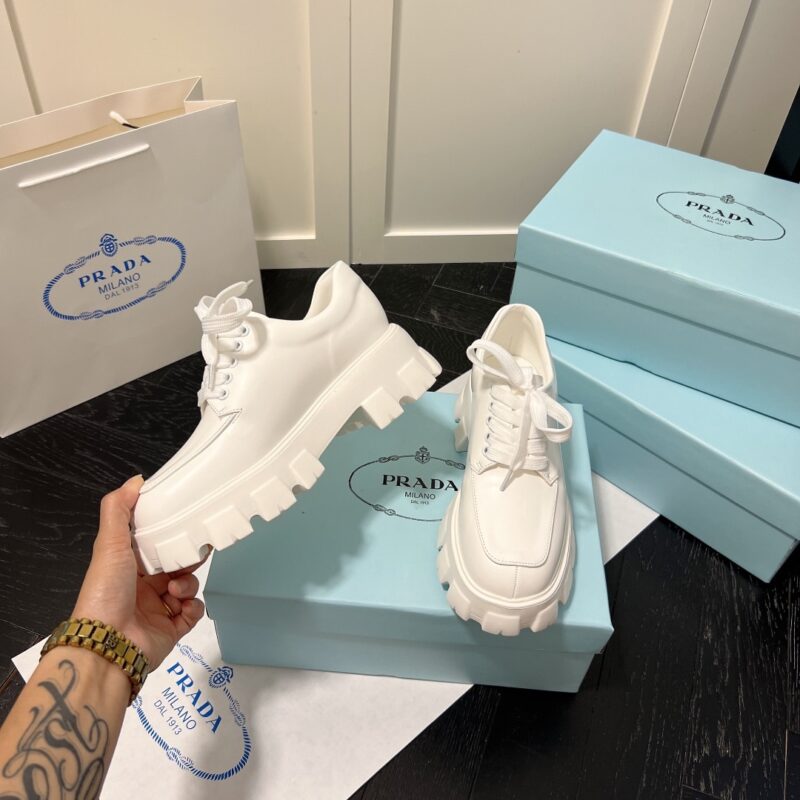 Alternative view of PRADA SMOOTH LEATHER OXFORD LOAFERS WHITE