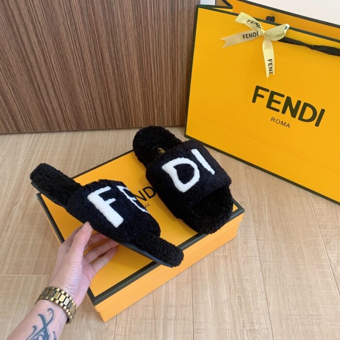 Alternative view of FENDI FLEECE SLIPPERS BLACK