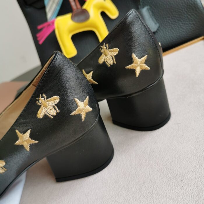 Alternative view of GUCCI  EMBROIDERED BEE STAR LEATHER MID-HEEL PUMP BLACK