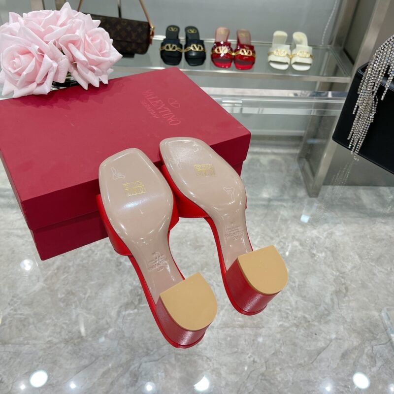 Alternative view of VALENTINO VLOGO SIGNATURE SQUARE TOE MIDDLE HEEL RED SLIDE SANDAL