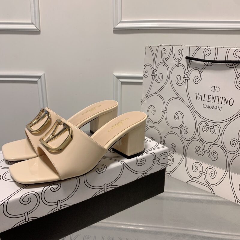 Alternative view of VALENTINO VLOGO SIGNATURE SQUARE TOE MIDDLE HEEL NUDE SLIDE SANDAL
