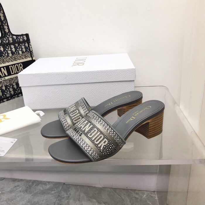 Alternative view of DIOR DWAY HEELED SLIDE EMBROIDED COTTON DARK GREY