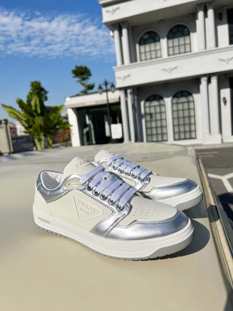 Alternative view of PRADA DISTRICT LEATHER SNEAKERS WHITE SLIVER 1E790M 3LJ6 F0J36