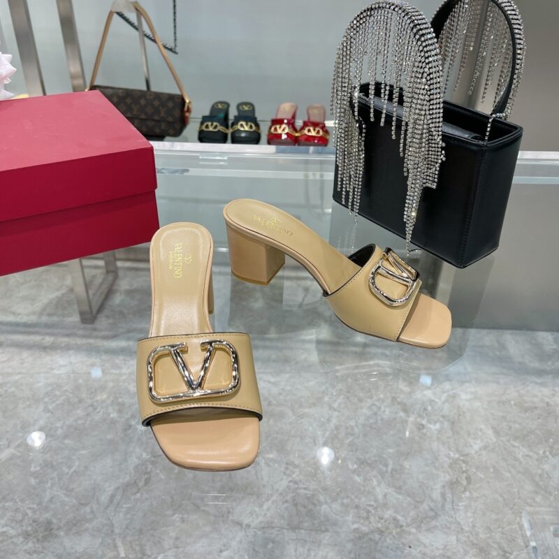 Alternative view of VALENTINO VLOGO SIGNATURE SQUARE TOE MIDDLE HEEL SLIVER AND NUDE SLIDE SANDAL