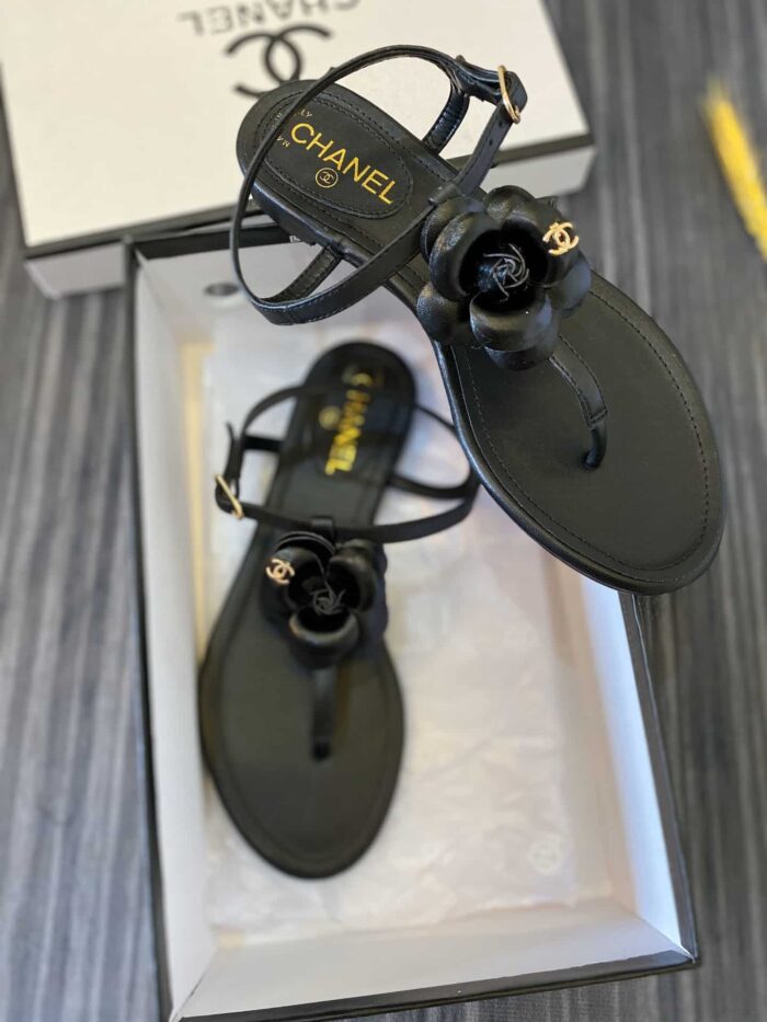 Alternative view of CHANEL JELLY BLACK RUBBER CAMELLIA SANDALS BLACK