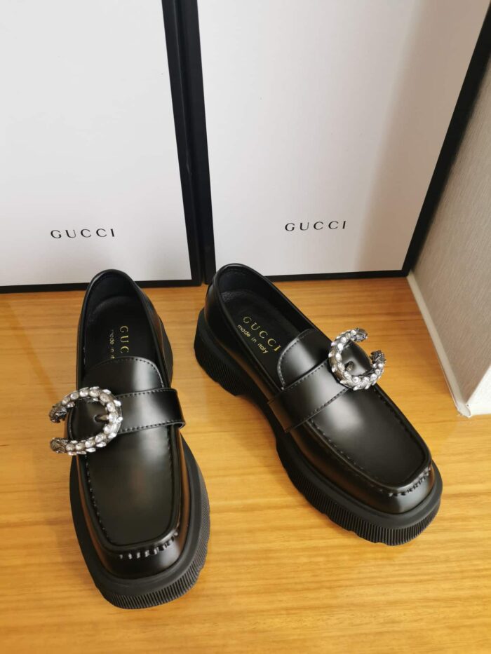 Alternative view of GUCCI WOMEN'S LEATHER LOAFERS WITH G BLACK