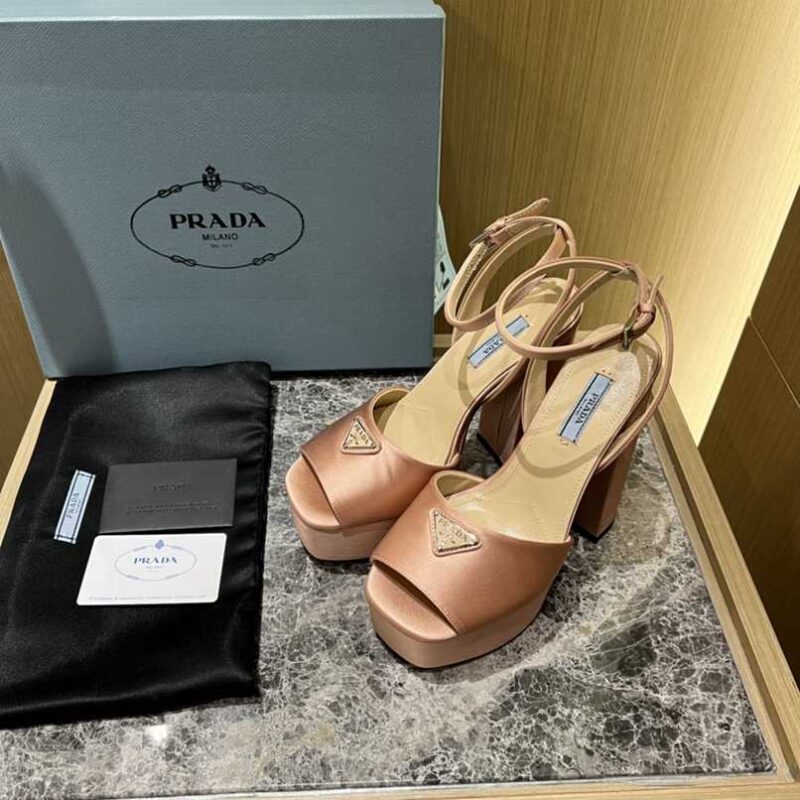 Alternative view of PRADA HIGH HEELED SATIN SANDALS BEIGE