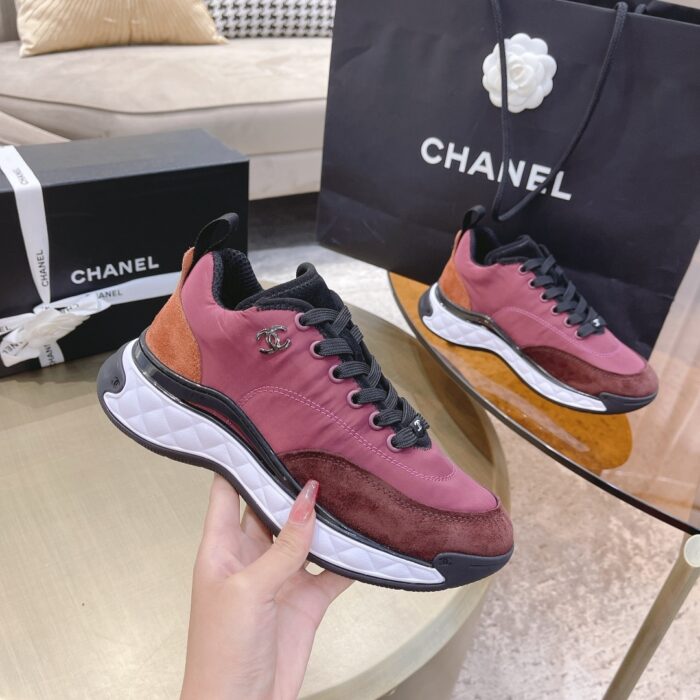 Alternative view of CHANEL CC LOGO LACE UP LOW TOP TRAINER SNEAKER DARK PINK