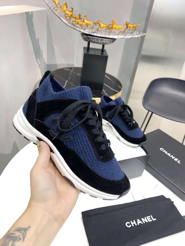 Alternative view of CHANEL VELVET LOW TOP SNEAKERS BLACK AND DARK BLUE