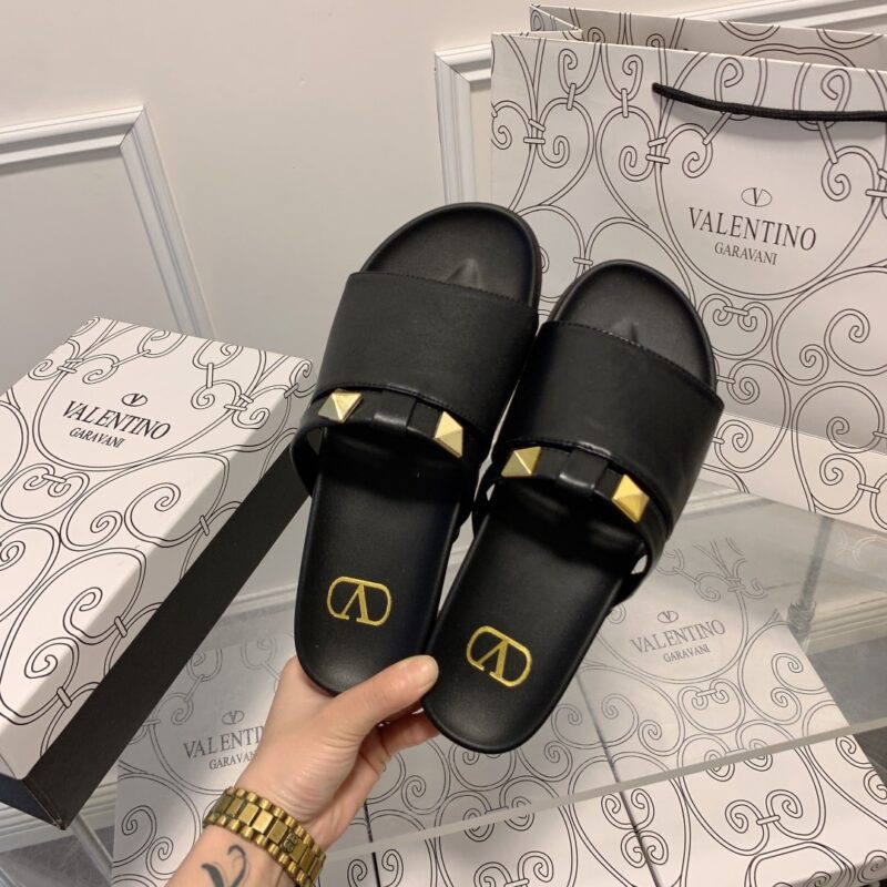 Alternative view of VALENTINO ROCKSTUD BLACK SLIDE SANDALS