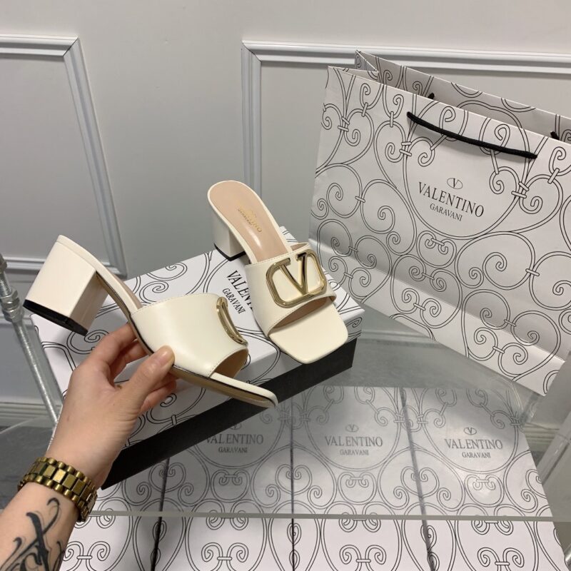Alternative view of VALENTINO VLOGO SIGNATURE SQUARE TOE MIDDLE HEEL WHITE SLIDE SANDAL