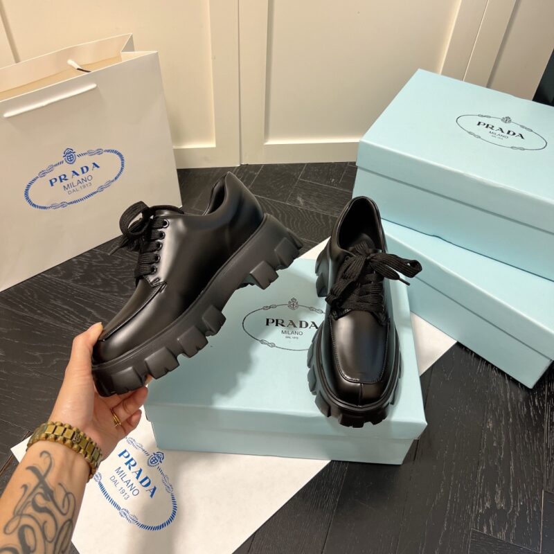 Alternative view of PRADA SMOOTH LEATHER OXFORD LOAFERS BLACK