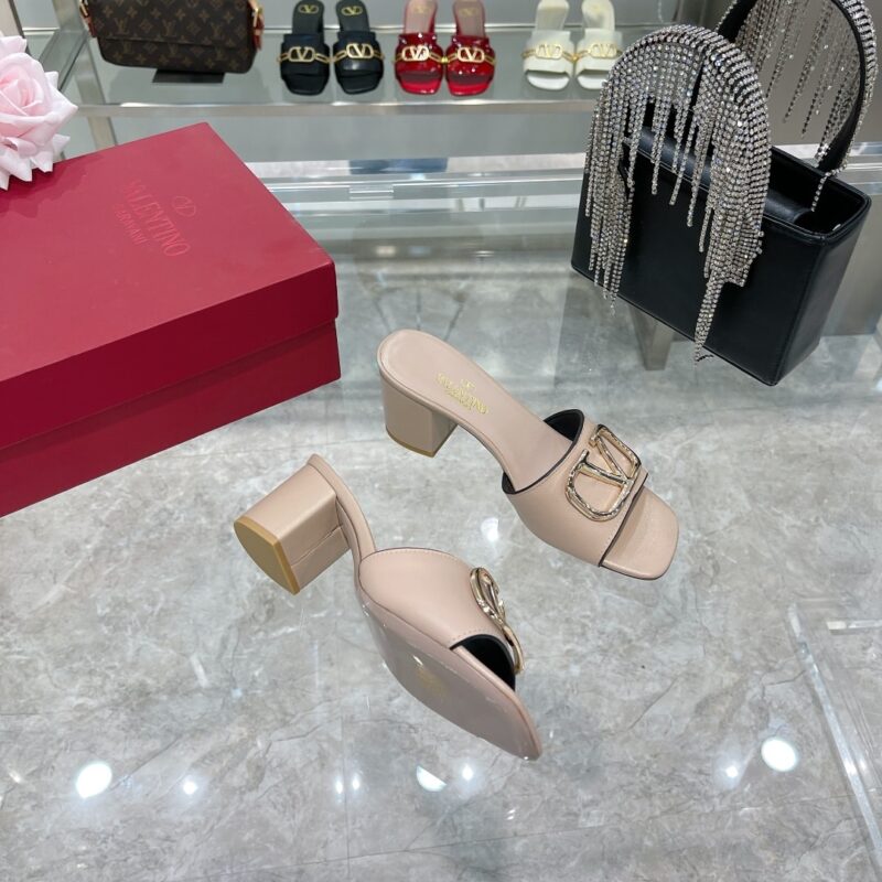 Alternative view of VALENTINO VLOGO SIGNATURE SQUARE TOE MIDDLE HEEL SLIVER AND POUDRE SLIDE SANDAL