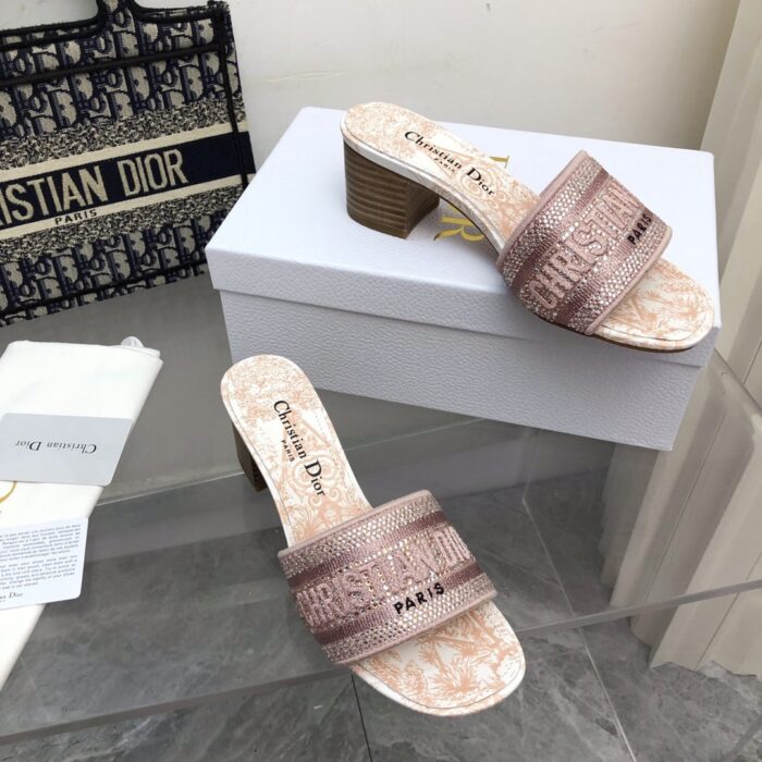 Alternative view of DIOR DWAY HEELED SLIDE EMBROIDED COTTON PINK