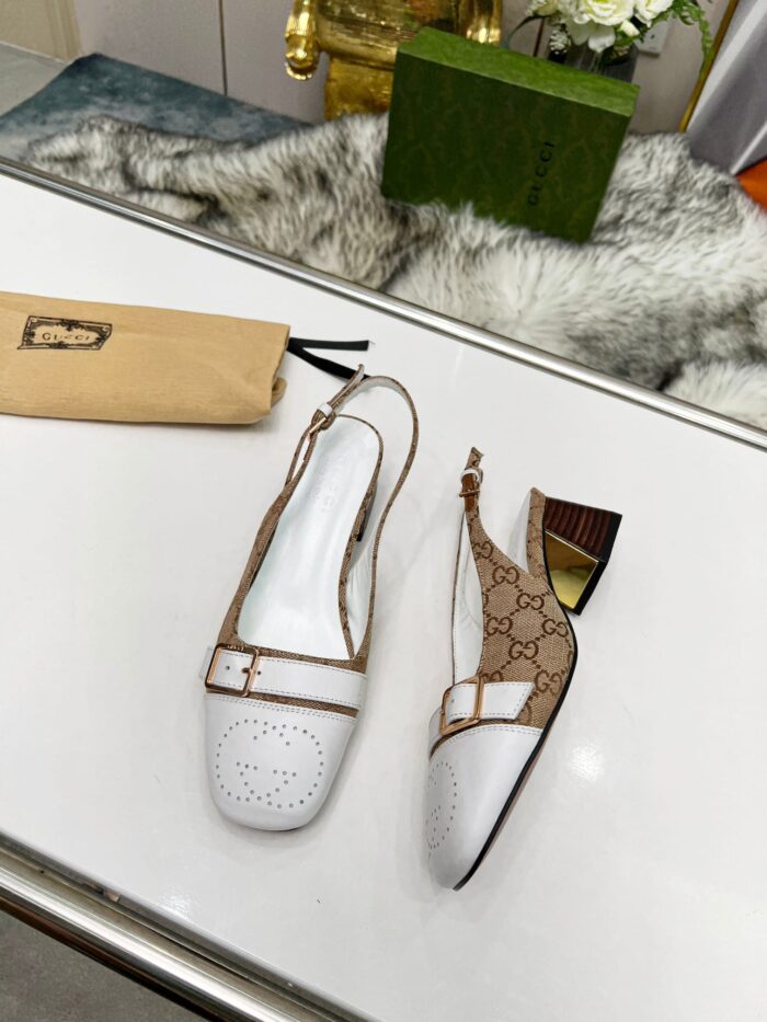 Alternative view of GUCCI WOMEN'S MID HEEL SLINGBACK BROWN AND WHITE