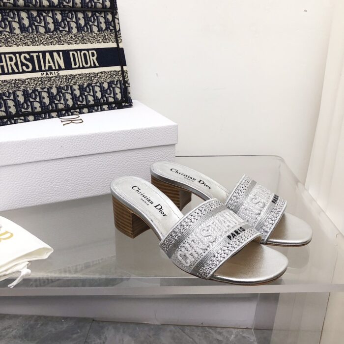 Alternative view of DIOR DWAY HEELED SLIDE EMBROIDED COTTON GREY