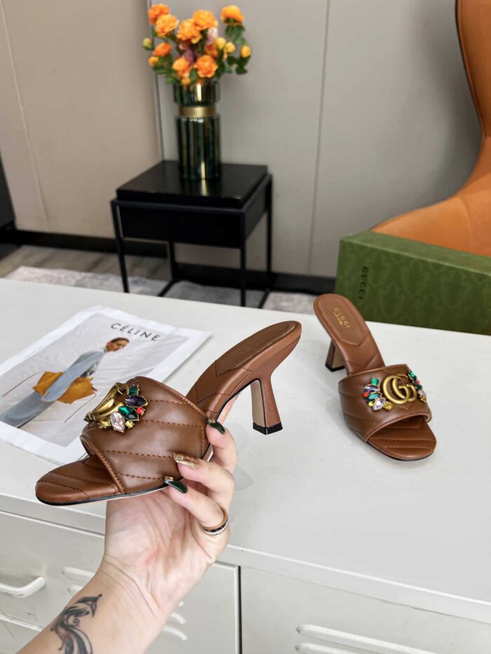 Alternative view of GUCCI WOMEN'S FLOWER DOUBLE G SLIDE SANDAL BROWN