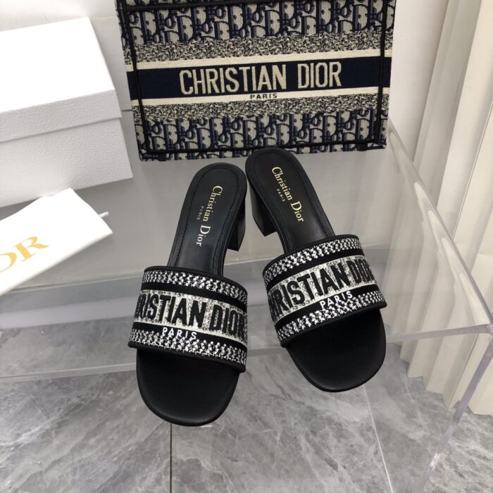 Alternative view of DIOR DWAY HEELED SLIDE EMBROIDED COTTON BLACK