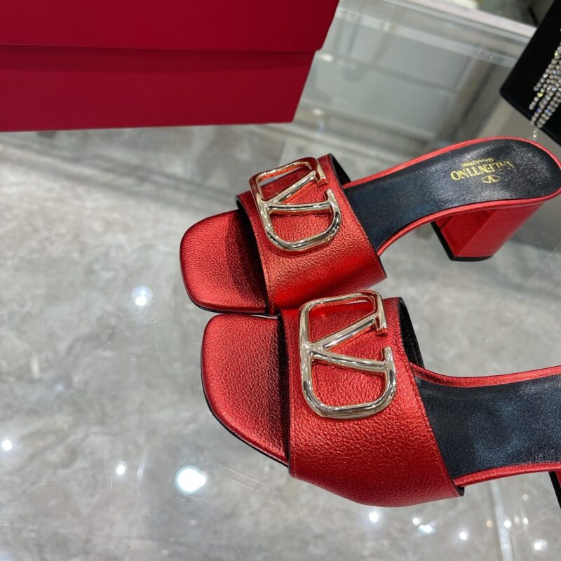 Alternative view of VALENTINO VLOGO SIGNATURE SQUARE TOE MIDDLE HEEL WINE RED LEATHER SLIDE SANDAL