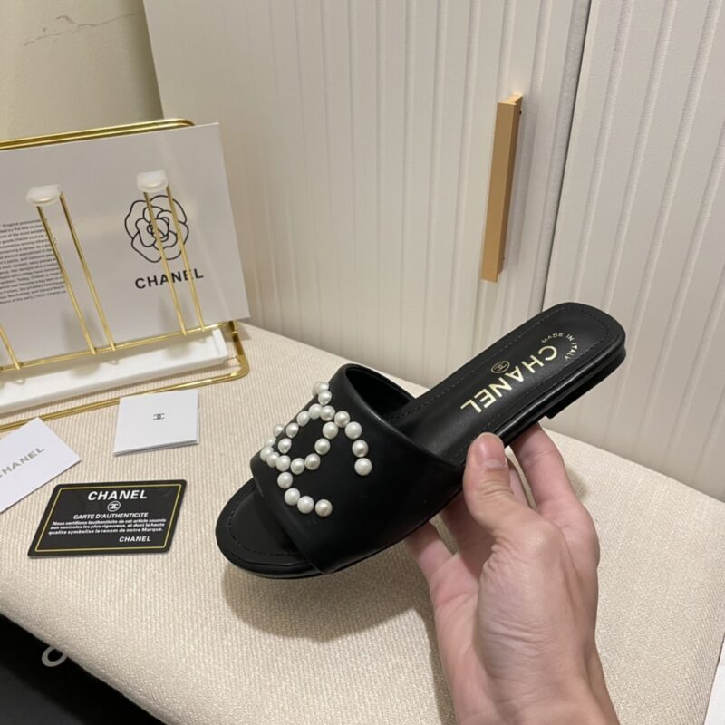 Alternative view of CHANEL CC PEARL SLIPPERS BLACK