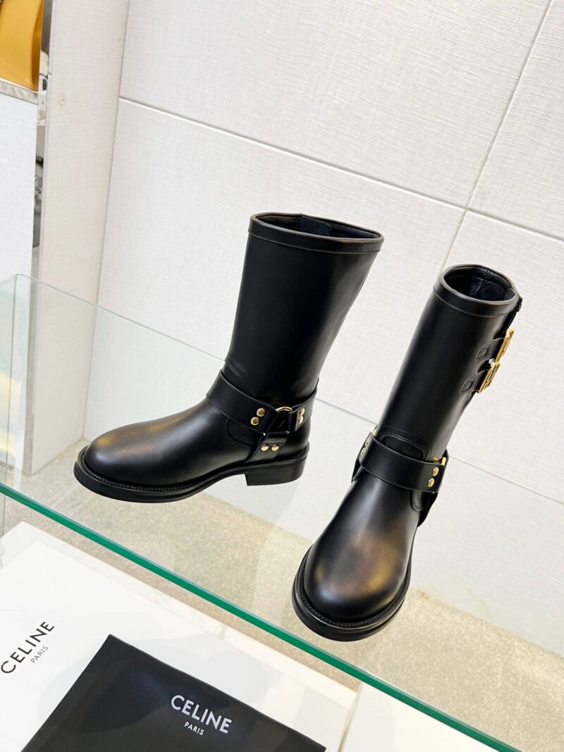 Alternative view of CELINE BULKY MID BIKER BOOT WITH HARNESS IN CALFSKIN VEGETAL TANNING 354573882C38NG