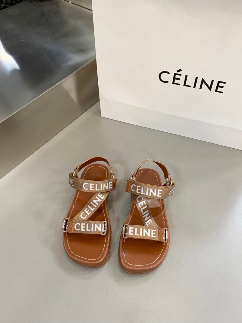 Alternative view of CELINE LEO STRAPPY SANDAL IN WOOL WITH CELINE JACQUARD LIGHT BEIGE 348532227C02EH