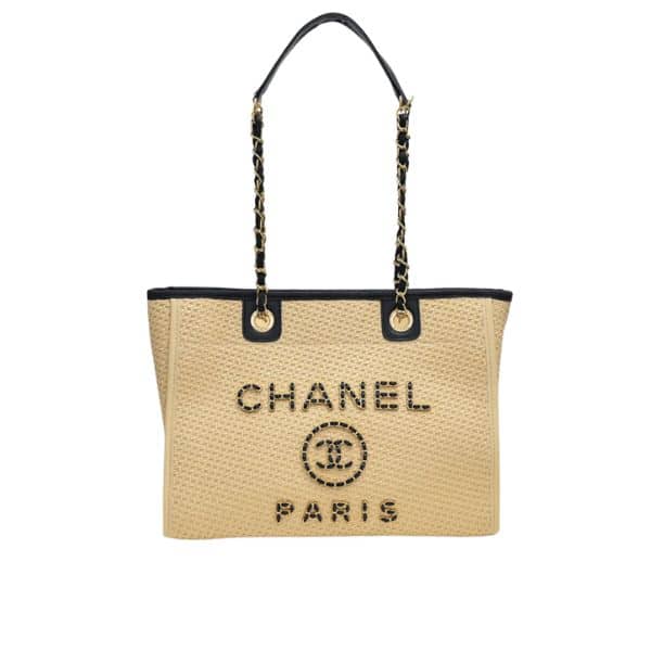 CHANEL DEAUVILLE TOTE STRAW WITH CHAIN DETAIL 39CM