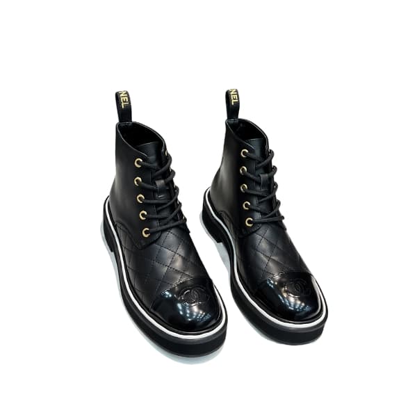 CHANEL CC CAP TOE BOOTS QUILTED BLACK