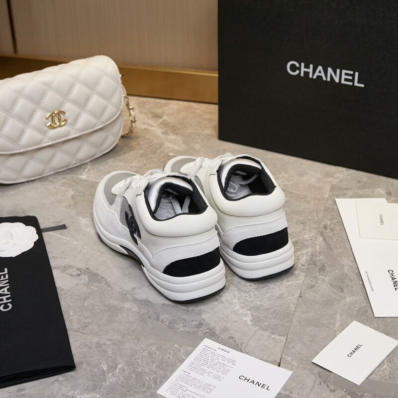 Alternative view of CHANEL SUEDE AND LEATHER CC LOW TOP SNEAKERS WHITE BLACK