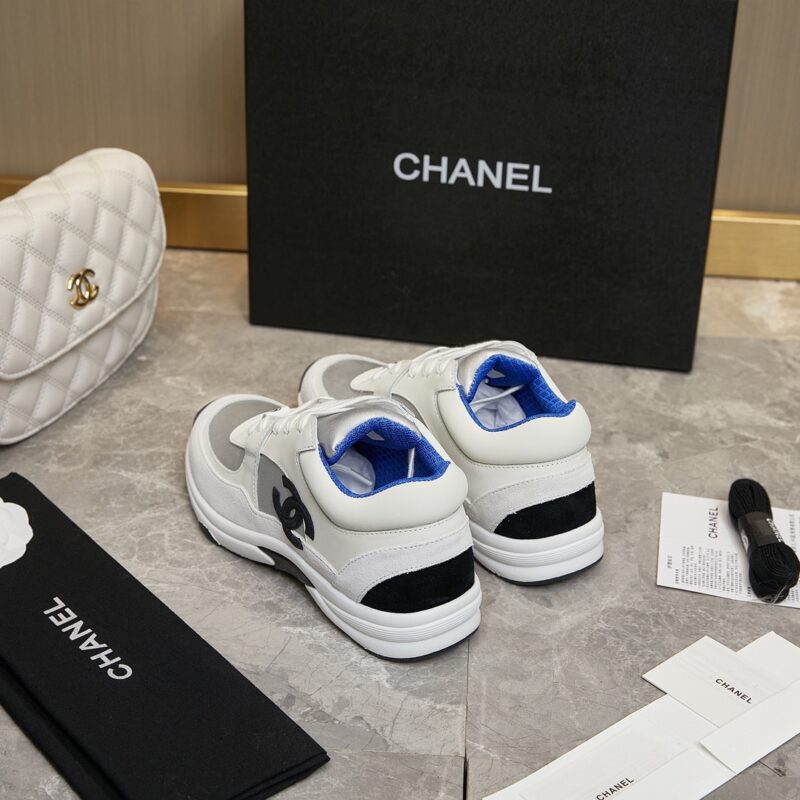 Alternative view of CHANEL SUEDE AND LEATHER CC LOW TOP SNEAKERS WHITE BLUE