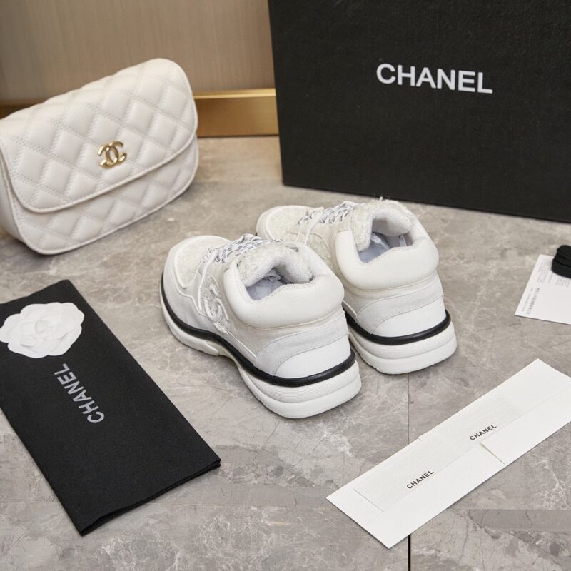 Alternative view of CHANEL VELOUR TWEED CC SNEAKERS WHITE