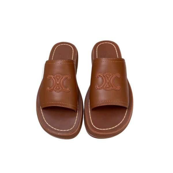 CELINE CLEA TRIOMPHE SLIDE IN VEGITABLE TAN
