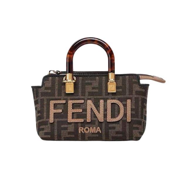 FENDI BY THE WAY SMALL FF FABRIC BOSTON BAG BROWN 17CM 8BS067ANX0F1LMN