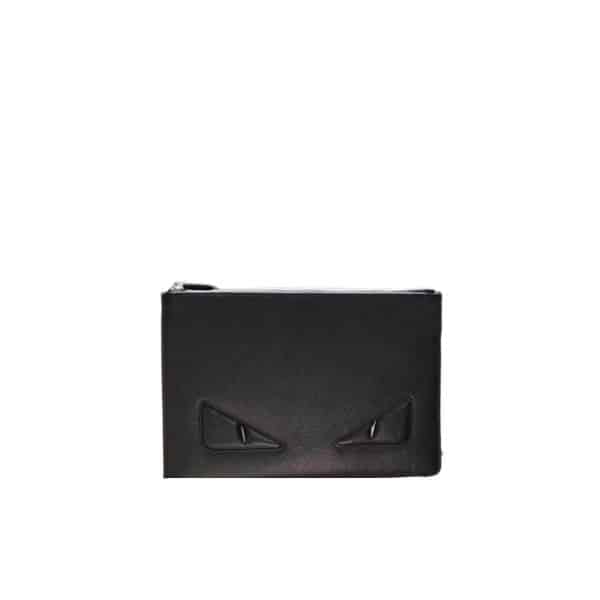 FENDI BLACK LEATHER AND BLACK EYES CLUTCH 30CM