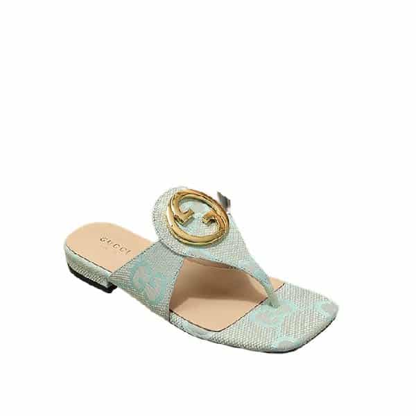 GUCCI WOMEN'S GUCCI BLONDIE THONG CANVAS SANDAL MINT