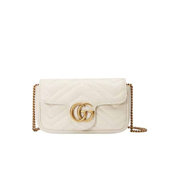 GUCCI GG MARMONT LEATHER SUPER MINI BAG WHITE 17CM ‎476433 DTDCT 9022