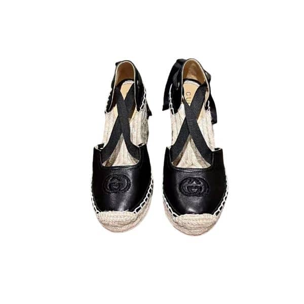 GUCCI GG CANVAS WEDGE ESPADRILLES BLACK