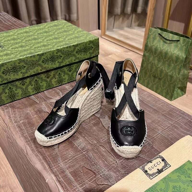 Alternative view of GUCCI GG CANVAS WEDGE ESPADRILLES BLACK